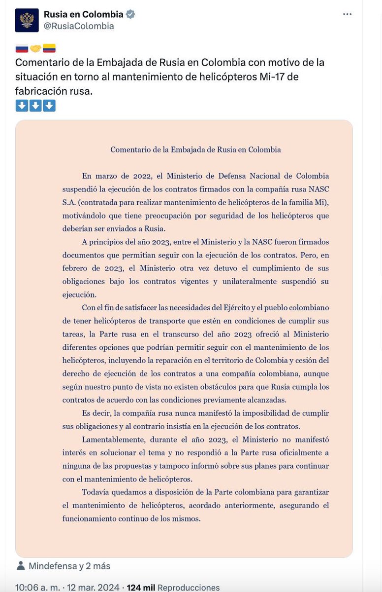 Colombia debe recordar que este gobierno no hizo nada para el mantenimiento de los helicópteros (MI). ¿El helicóptero del Ejército Nacional tipo MI-17 que se accidentó hoy no recibió mantenimiento?