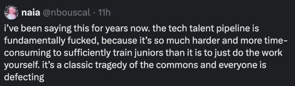 a lot of CS programs coasted off of tech being such a hot labor market that companies could afford to train junior engineers, but as the market changes I think they’ll have to incorporate more workforce development style programs that you see in other industries