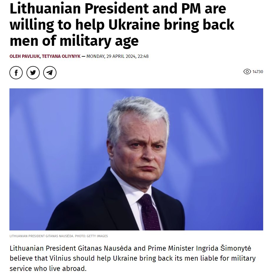 'Helping Ukraine': 'Lithuanian President and PM are willing to help Ukraine bring back men of military age.' PM: 'We could probably look for some ways to make sure that a person has performed their mobilisation duty or is exempted from it when we consider whether to extend their…