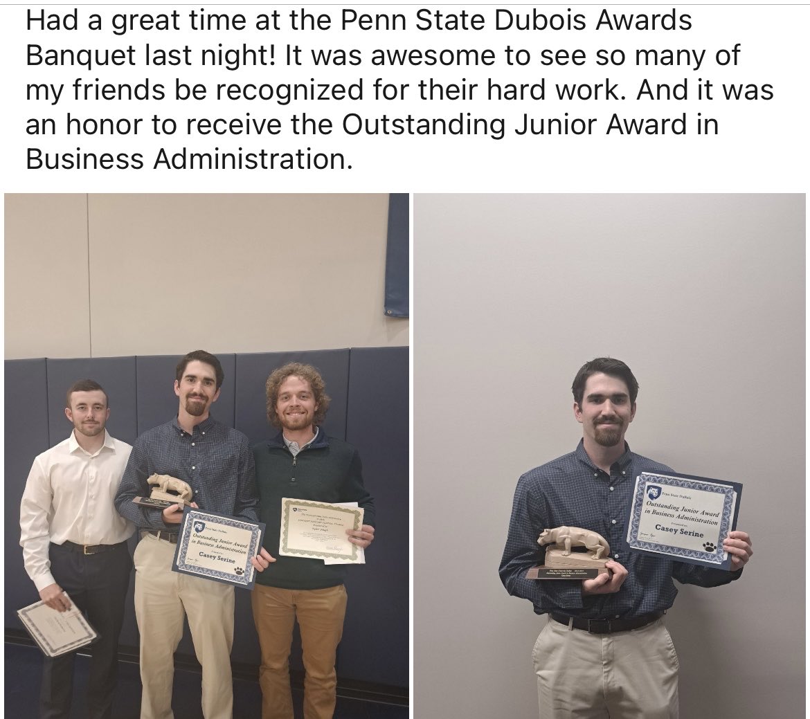 PSD congratulates Casey Serine , Tyler Yough and Zach Witherow on being recognized for outstanding academic achievement. Congratulations to Casey Serine on being named outstanding junior award in business administration.