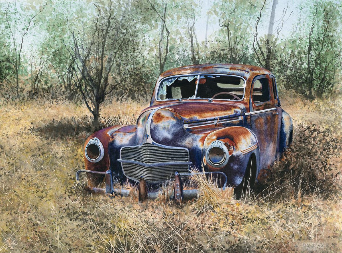 American artist Nash Cox (galphia.com/artist_nashcox…) works exclusively in watercolors to create highly detailed automotive paintings. 'Back '40 Dodge' is excellent.
#art #originalart #paintings #beautifulart #fineart #cars #stilllife #artist #artwork #painting #drawing #artistic
