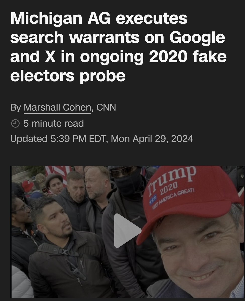 Oh oh....Michigan AG has gone after Twitter & Google with search warrants over subverting the 2020 election. cnn.com/2024/04/29/pol…