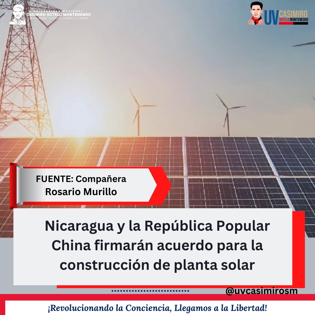 La Compañera Rosario Murillo, Vicepresidenta de #Nicaragua , anunció que este 29 de abril se realizarán los contratos y las negociaciones de firmas de documentos para el inicio de la construcción de una planta de generación de energía solar en Ciudad Darío, Matagalpa #SomosUNCSM