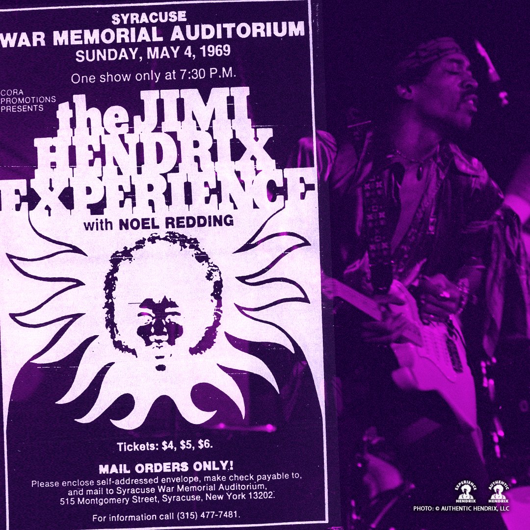 Today in 1969, The Jimi Hendrix Experience performed at War Memorial Auditorium in Syracuse, NY with support from Cat Mother & The All-Night Newsboys. #JimiHendrix #Syracuse #NewYork #Concert