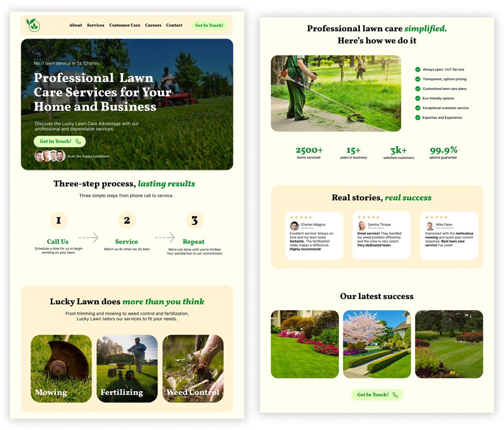 Local lawn care business website design. 

Let me know your thoughts!

#mockupmonday #webdesign #buildinginpublic #lawncare