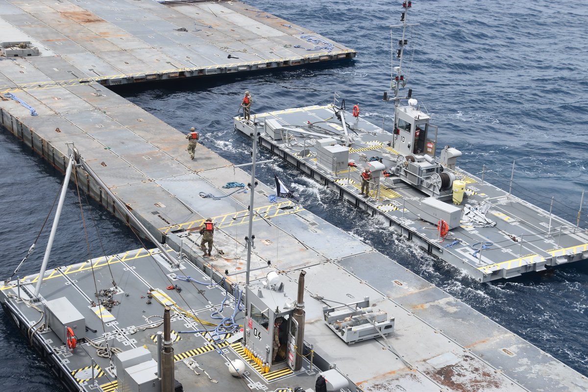 JUST IN: The U.S. military has released images showing the floating pier under construction in the Mediterranean Sea