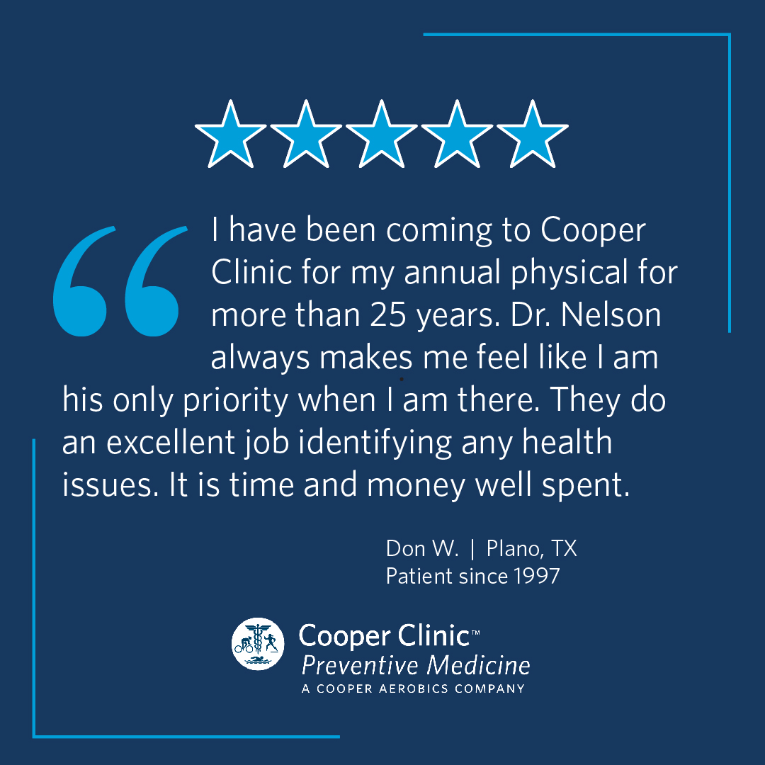 Excellent job identifying health issues. Read more to learn why Don has been returning to #CooperClinic for his preventive exams for 25 years. #motivationmonday #prevention #cooperprevention #healthcare #preventiveexam #preventivemedicine