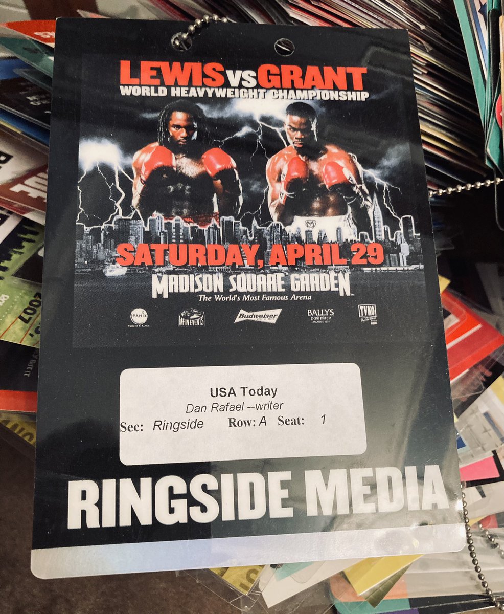 My ringside credential in my collection from when the great @LennoxLewis erased Michael Grant to retain the heavyweight title & fellow legends @Klitschko & Arturo Gatti were on the card of the very 1st event I covered as USA Today's fulltime #boxing writer -- 24 years ago today.