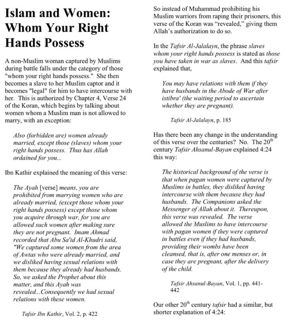 When your holy “book”teaches you that a female is nothing else but a piece of meat that you can molest if your “right arm possesses them”, then you naturally think women are subhuman & thus the mindset of “owning” a piece of meat by branding her like cattle.