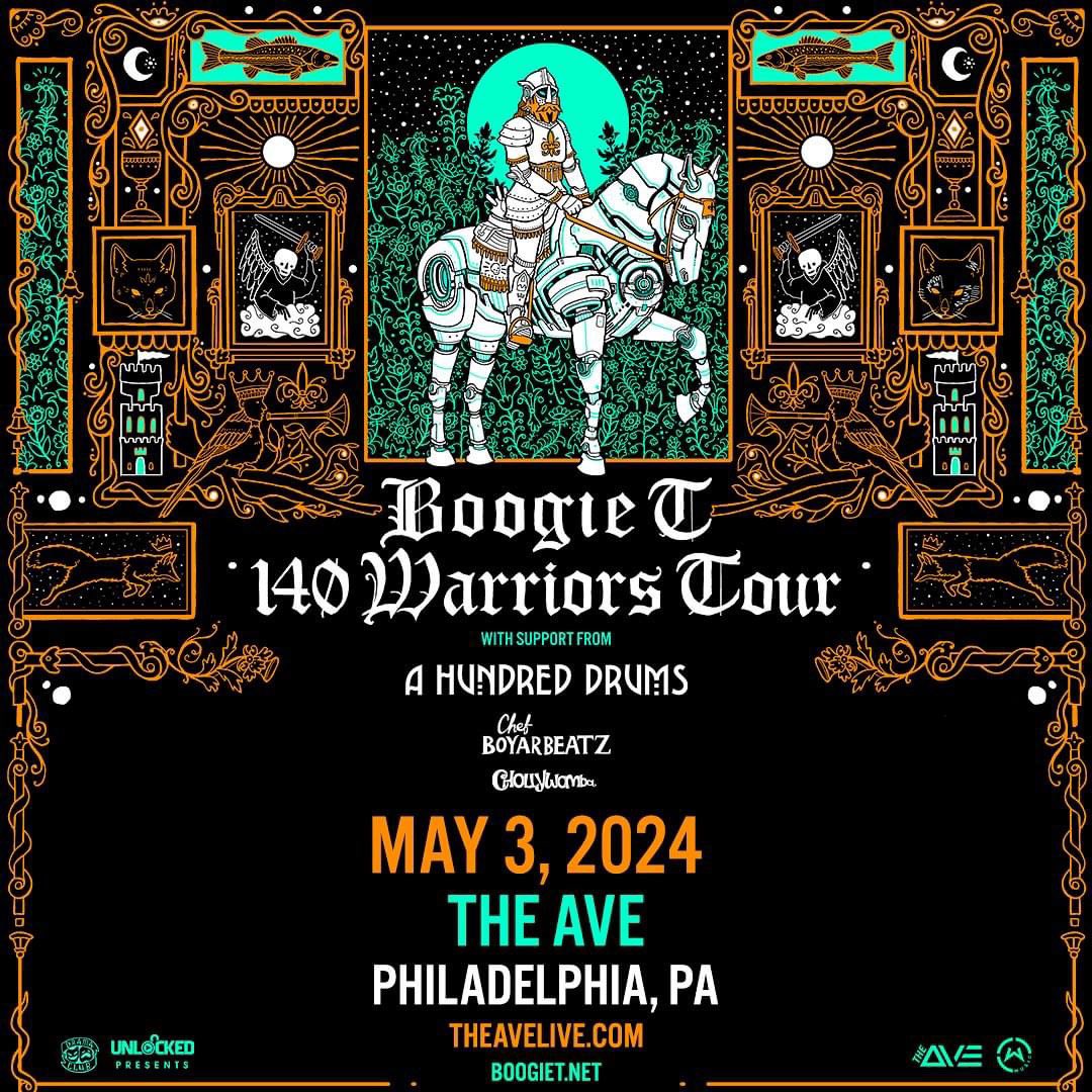 .@boogietmusic IS BRINGING HIS 140 WARRIORS TOUR TO @TheAvePHL THIS FRIDAY NIGHT ALONG WITH @AHundredDrums , @chef_boyarbeatz & @ChollyWomba CLICK HERE FOR TICKETS OR TABLE RESERVATIONS: tixr.com/groups/unlocke… 18+ TO ENTER!!!