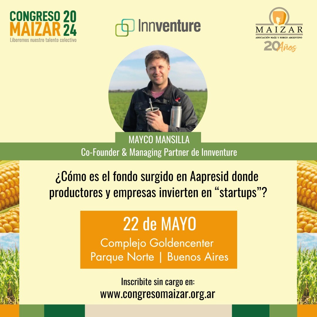 👉 Nos vemos #CongresoMaizar24?! 🌽 Te esperamos para contarte los avances de las startups que ya son parte de nuestro portfolio, empresas innovadoras que se destacan por su visión de futuro en la solución de los desafíos que enfrenta el agro. Inscribite: congresomaizar.org.ar