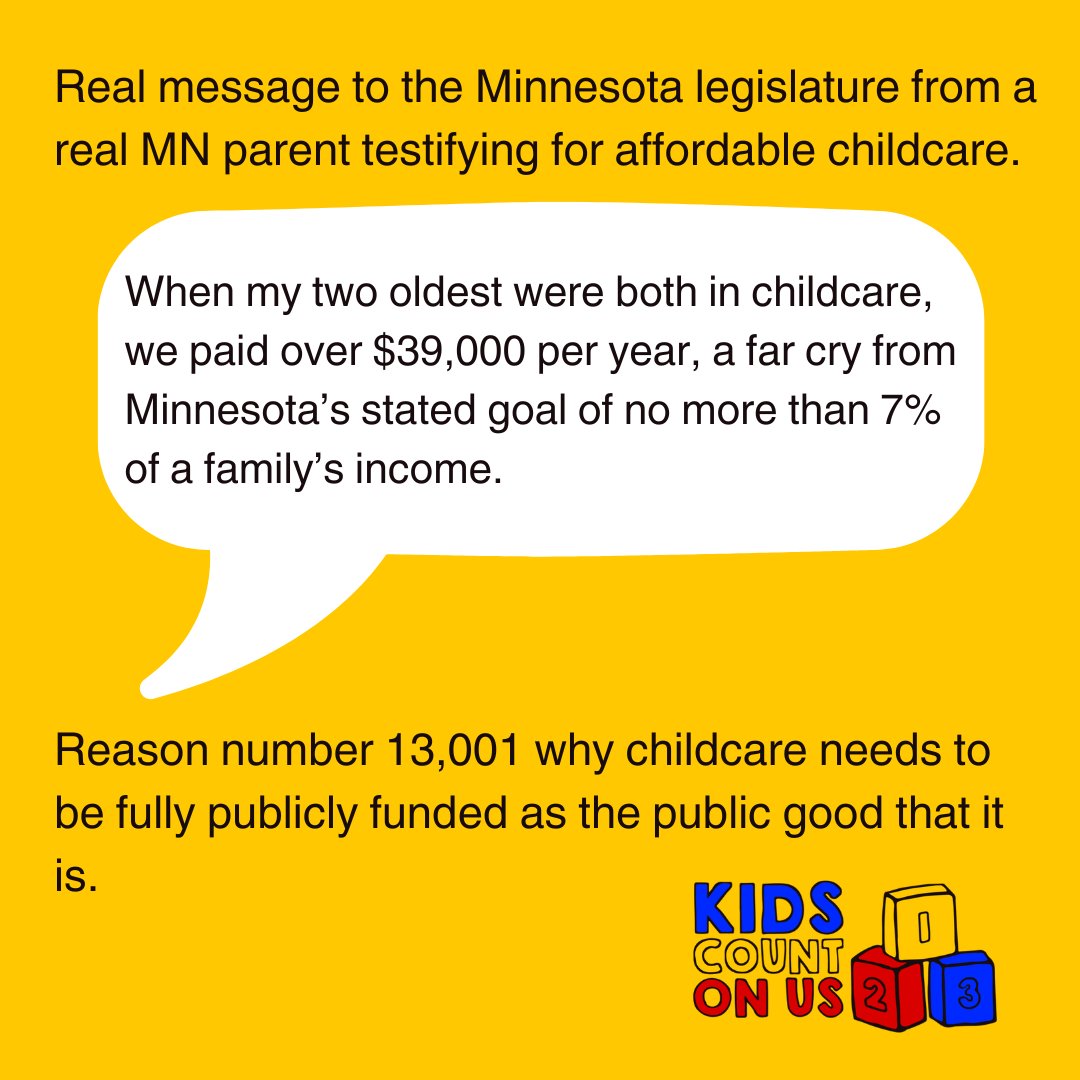 Highlighting another one on Childcare UNAffordability Day...
These numbers are crazy - more than tuition at the U of M!

#affordablechildcare #SolveChildCare