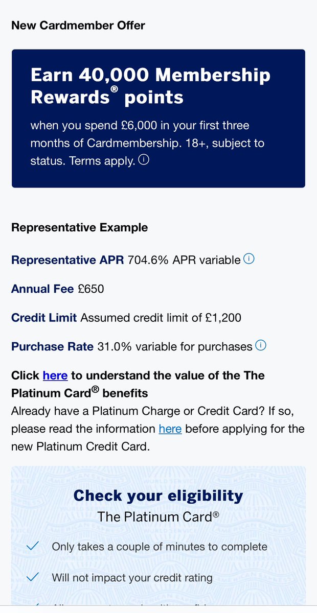 Just heard a story on the news about an 83 year old loan shark who was charging her customers ‘up to 40%’. Amex Platinum Card: Hold my beer.