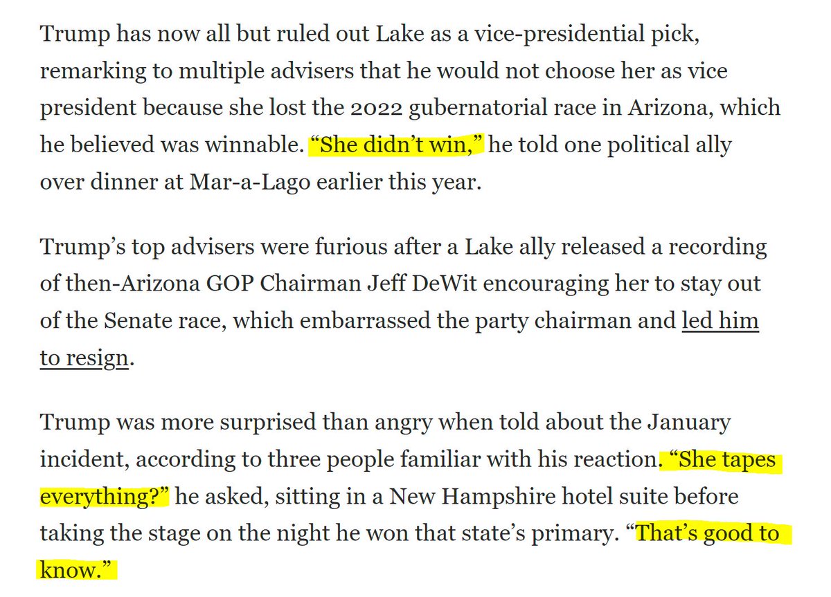 😿 Tensions grow between Trump & Kari Lake in Arizona race for Senate: Trump fears that GOP candidate #KariLake might not win & will drag down his own prospects in the battleground state Free Gift Link: wapo.st/4bjywO5 by @yvonnewingett Josh Dawsey & Liz Goodwin h/t MRich