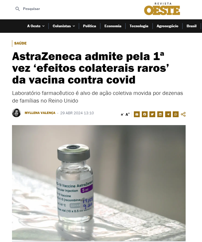 Uma dose de 'vacina' fabricada pela Astrazeneca foi suficiente para MATAR o jovem Bruno Graf em agosto de 2021. Hoje, abril de 2024, saíram notícias sobre a Astrazeneca e seus efeitos colaterais raros. revistaoeste.com/saude/astrazen… E aí?