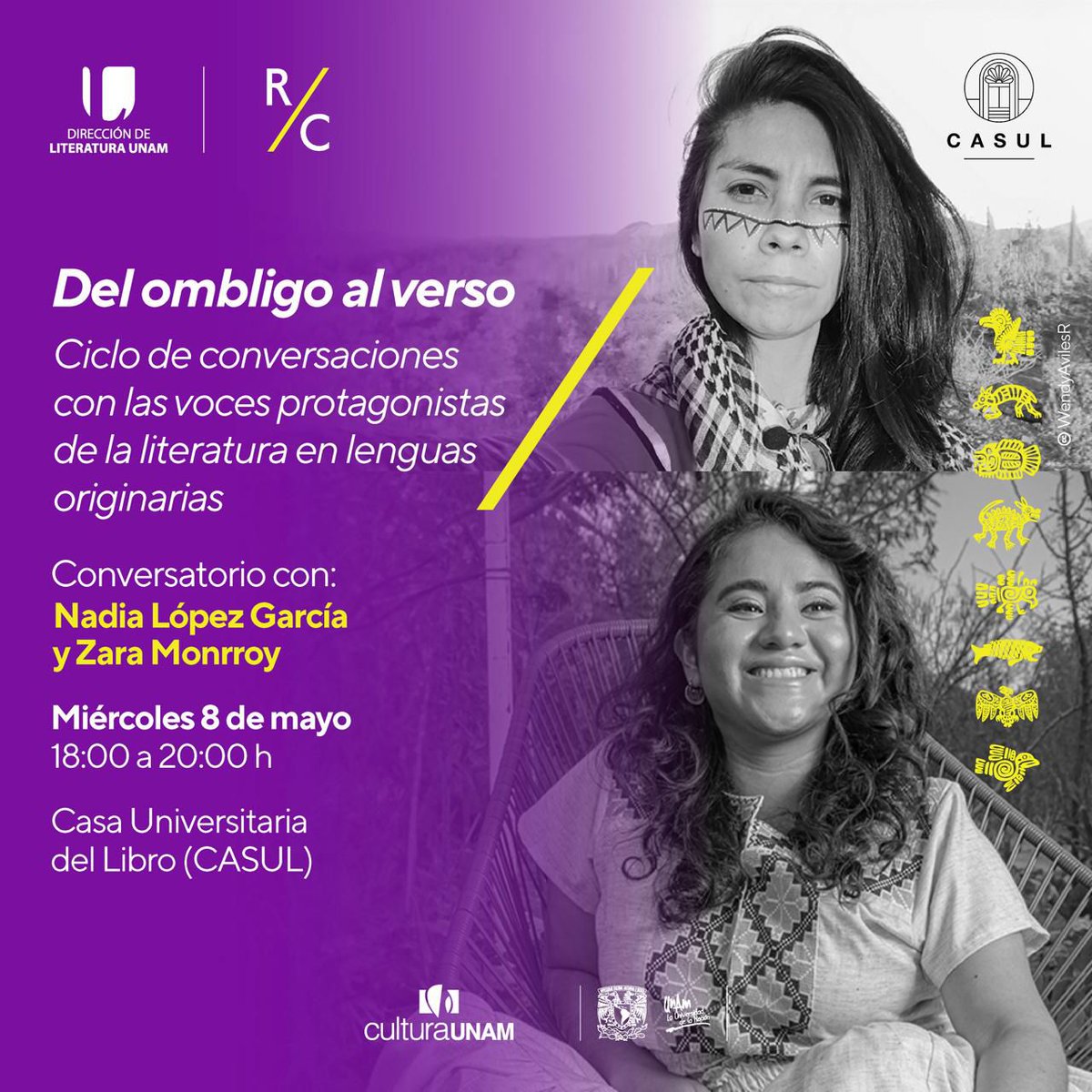 📖📑 Te invitamos al ciclo de conversaciones ‘Del ombligo al verso’, con la participación de @ZaraMonrroy1 y @tejiendoapp. ¡Aquí nos vemos! ✨ 🗓️ Miércoles 8 de mayo 🕛 18 h 📍 Orizaba 24, Roma Norte