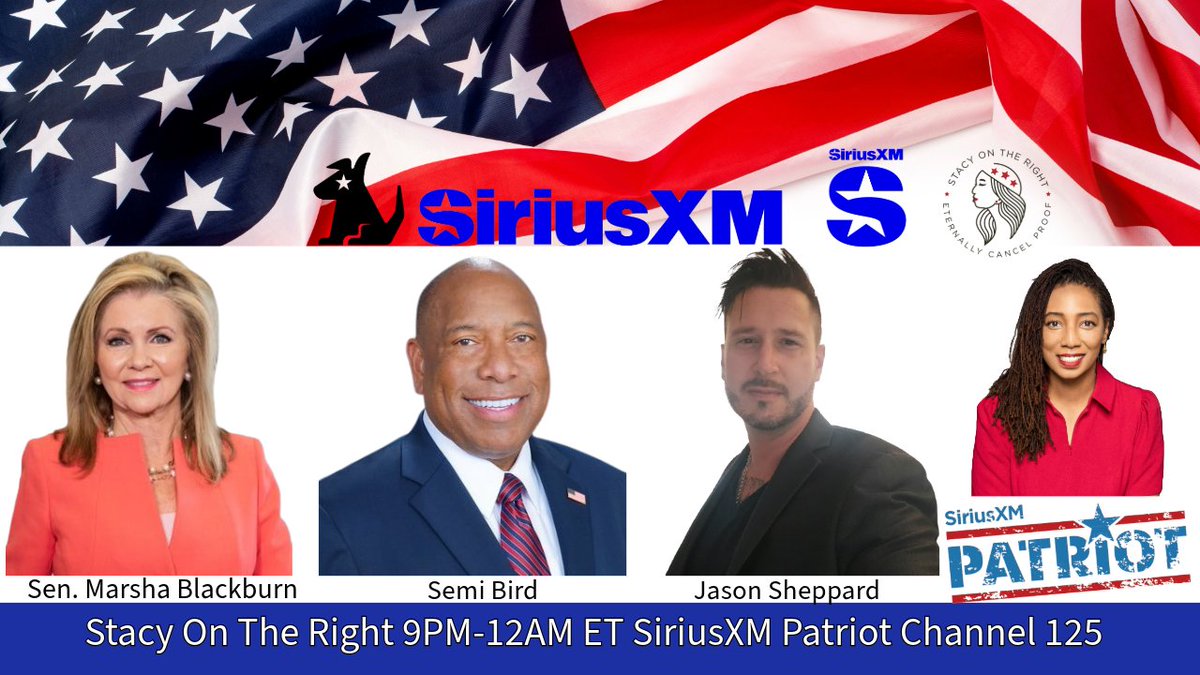 Tonight On @StacyOnTheRight 9pm-12am ET 9:20pm @MarshaBlackburn 10:00pm @bird4governor 11:00pm @WimkinOfficial Tonight's Opening Verse: John 1:6-14 Call In Now: 866-957-2874 sxm.app.link/Patriot sxm.app.link/StacyOnTheRight #SOTR #RighteouslyAmerican