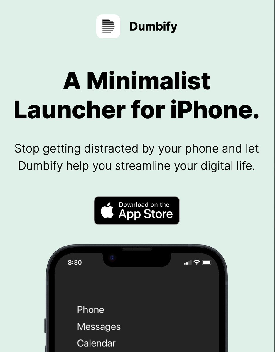 Dumbify has a shiny new landing page! 
I'm open to feedback, feel free to share your thoughts. 😃
dumbifyapp.com

#landingpage #buildinpublic #ios #AppStore #minimalist #minimalism
