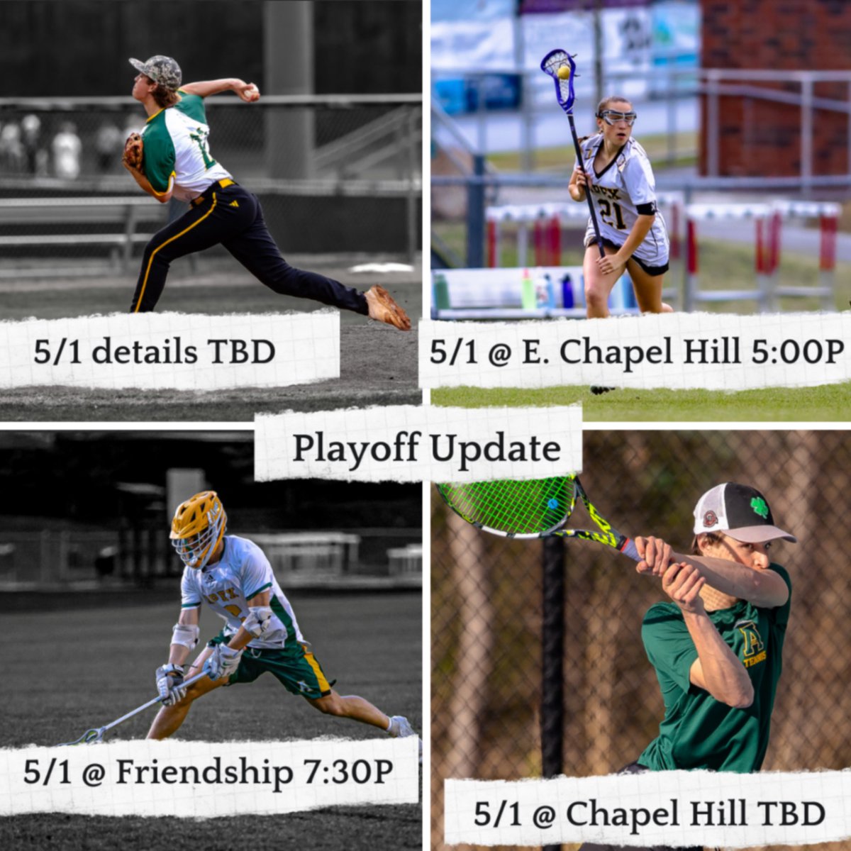 🎾🥍⚾️🥍 Update - Playoffs are a busy time. Here is the latest - we will post more information as we have it. Go Cougars!! 🐾 @apexhighschool @apexhsathletics @baseballapex @APEXLAX @ApexWomen @ApexHighTennis