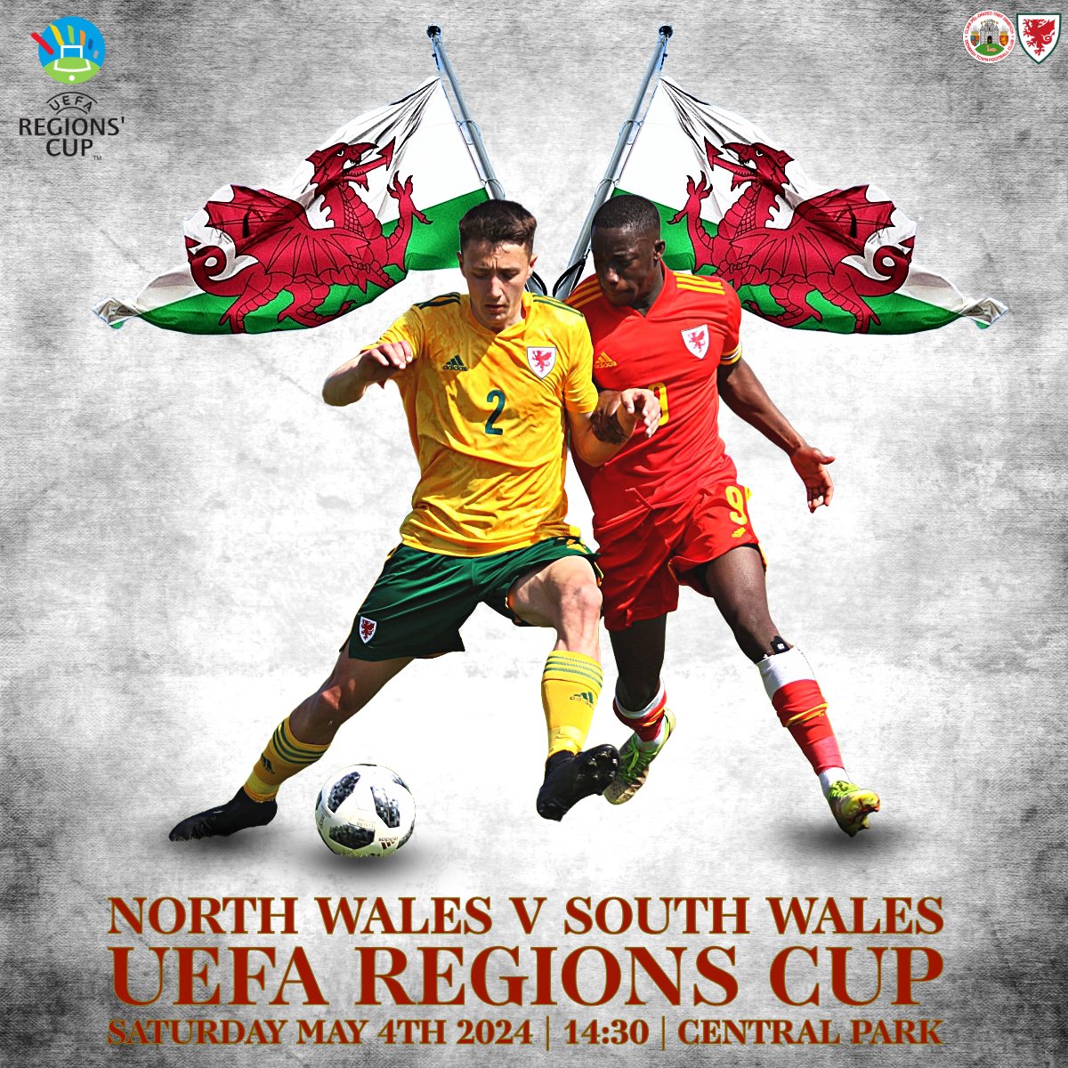 𝐍𝐎𝐑𝐓𝐇 𝐕 𝐒𝐎𝐔𝐓𝐇 🏴󠁧󠁢󠁷󠁬󠁳󠁿 The best of North Wales face the best of South Wales at Central Park on Saturday in the First Leg of the Regions Cup! Only one will head to Serbia to represent Cymru! #DTFC | @CymruLeagues