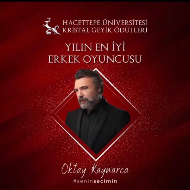 Hacettepe Üniversitesi Kristal Geyik Ödülleri'nde “Yılın en iyi erkek oyuncusu” ödülünü #OktayKaynarca kazandı.