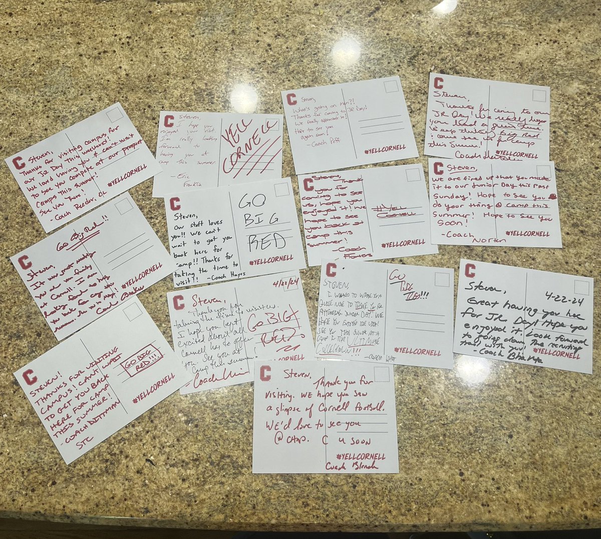 Thank you @BigRed_Football coaching staff for the hand written letters‼️‼️ #gobigred #yellcornell 

@JaredBackus1 @CoachPeff @CoachJDittman58 @DanSwanstrom @Sean_Reeder @TerryUrsin @Coach_Hatcher20 @BlandenCoach @CoachBhakta @CoachEFranklin