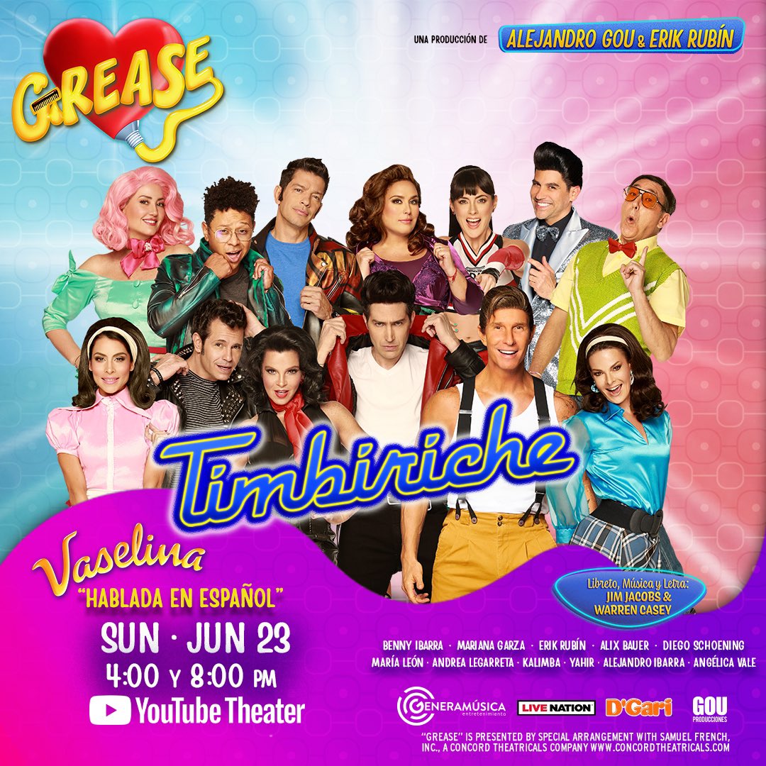 Get Ready to Hand Jive with Timbiriche and Angelica Vale! “Vaselina” Live at the YouTube Theater. Sunday, June 23rd. Catch the electrifying show at 4 or 8 pm. Grab your tickets now before they sell out! Ticketmaster.com