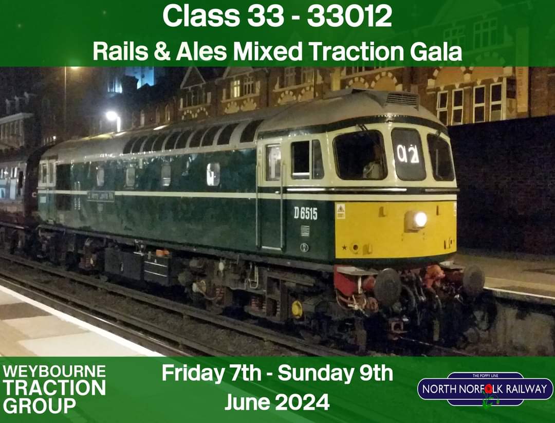 A railtour is running to the Rails & Ales gala. It will be departing Eastleigh via the Chilterns on 6 June with 50008 and going to the West Mids on 9 June with 33012, using an LU 4TC set. Special fares available from/to Norwich. branchline.uk  *Subject to contract.