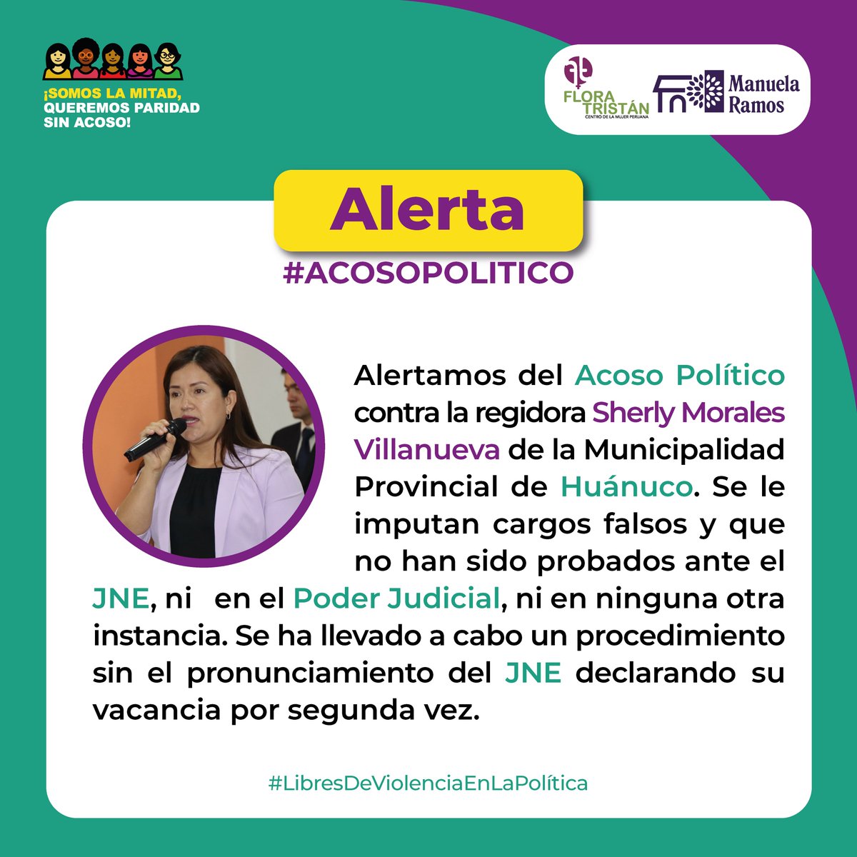 🇵🇪🚨#ALERTA #AcosoPolítico La regidora de la Municipalidad Provincial de Huánuco, Sherly Morales Villanueva, ha sido vacada de su cargo. Lamentamos que el @JNE_Peru no se haya pronunciado sobre este hecho.