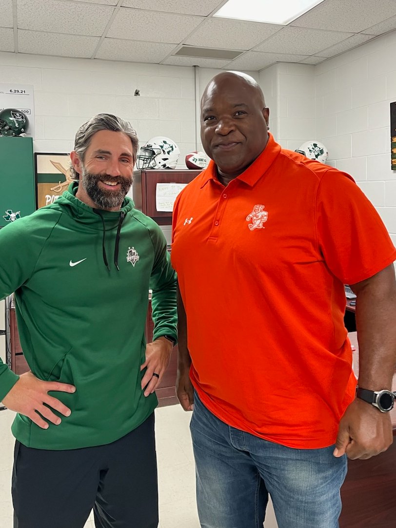 Thanks @BearkatsFB for visiting and recruiting the Poteet Pirates. #Poteetstrong #Believe