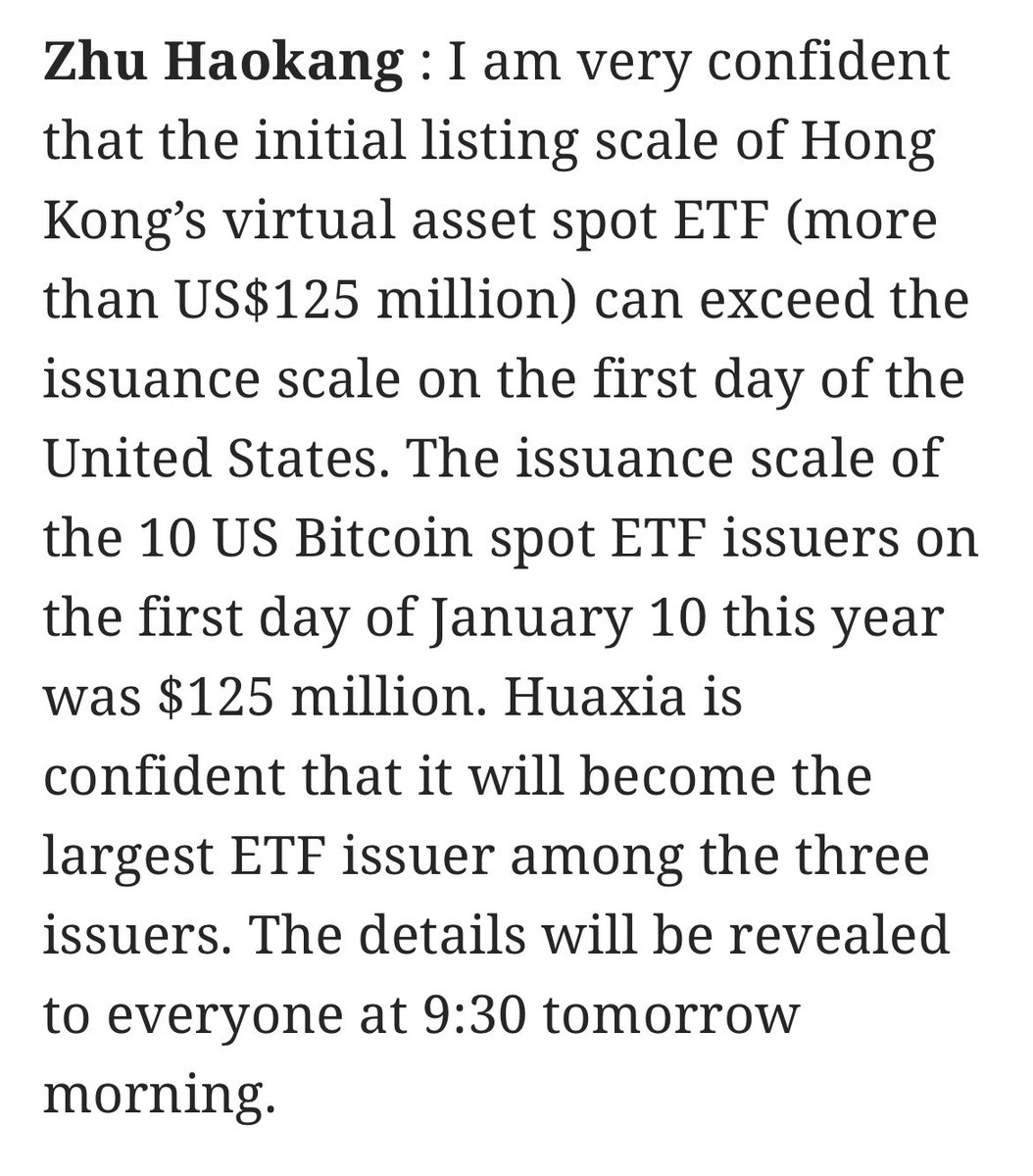 China AMC is pretty confident that HK can outdo the US in bitcoin ETF flows  and volume on Day One (which starts in a few hrs). Also says other regions  like Singapore