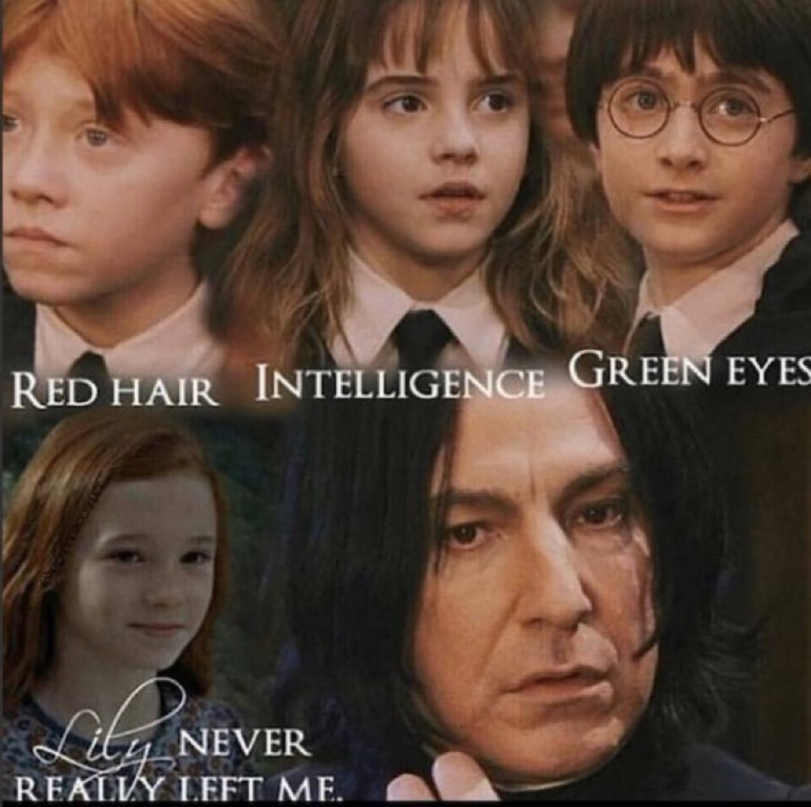 Red hair. Intelligence. Green eyes.