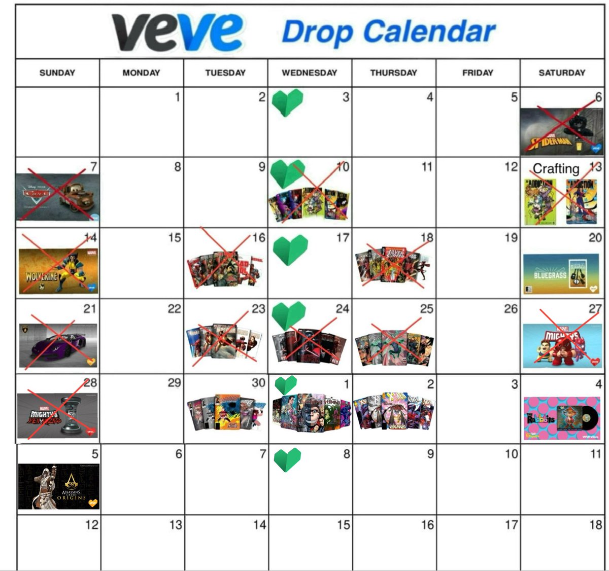 Updated Veve drop calendar #vevefam @veve_official @DavidYuNZ Like and repost