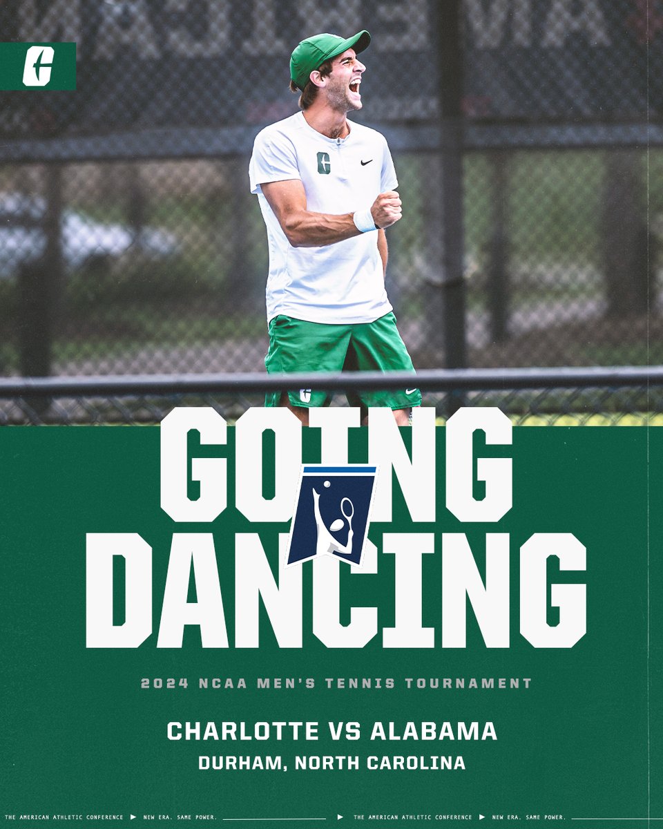Charlotte is heading to he NCAA Men's Tennis Tournament! 🎾 They will face Alabama first in Durham, North Carolina #AmericanTennis x @CharlotteMTen