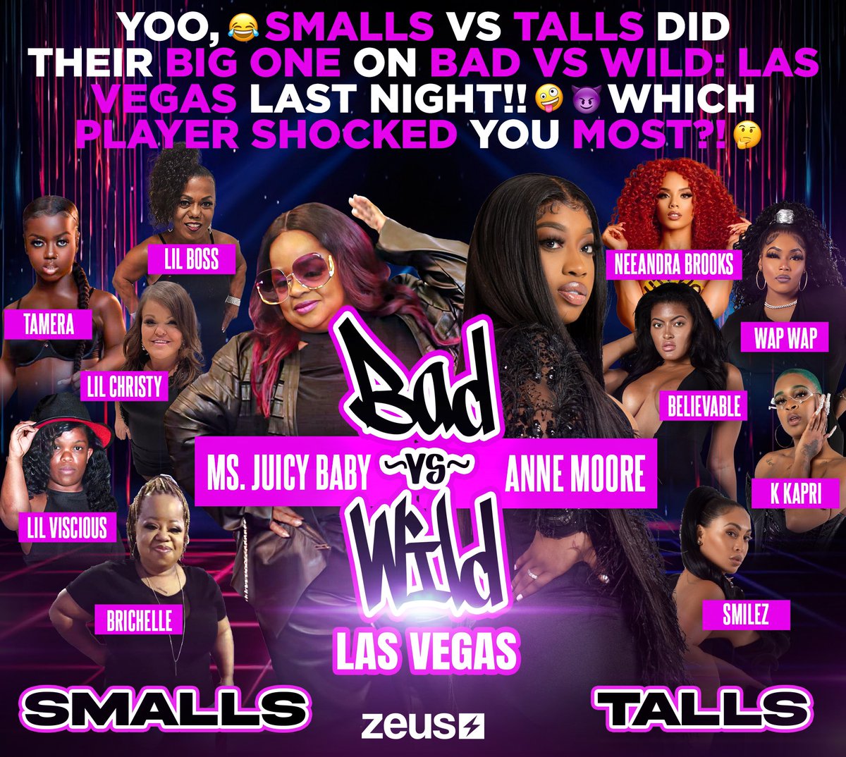 Wheew!! 🙌🏾 The SMALLS and TALLS both held it DOWN & stepped UP to the CHALLENGE on @nickcannon’s #BadVsWildLasVegas!! 😈🤪 Which PLAYER SHOCKED you the MOST last night while TUNING IN?! 🤔👇🏾 Link in bio to subscribe! ⚡️