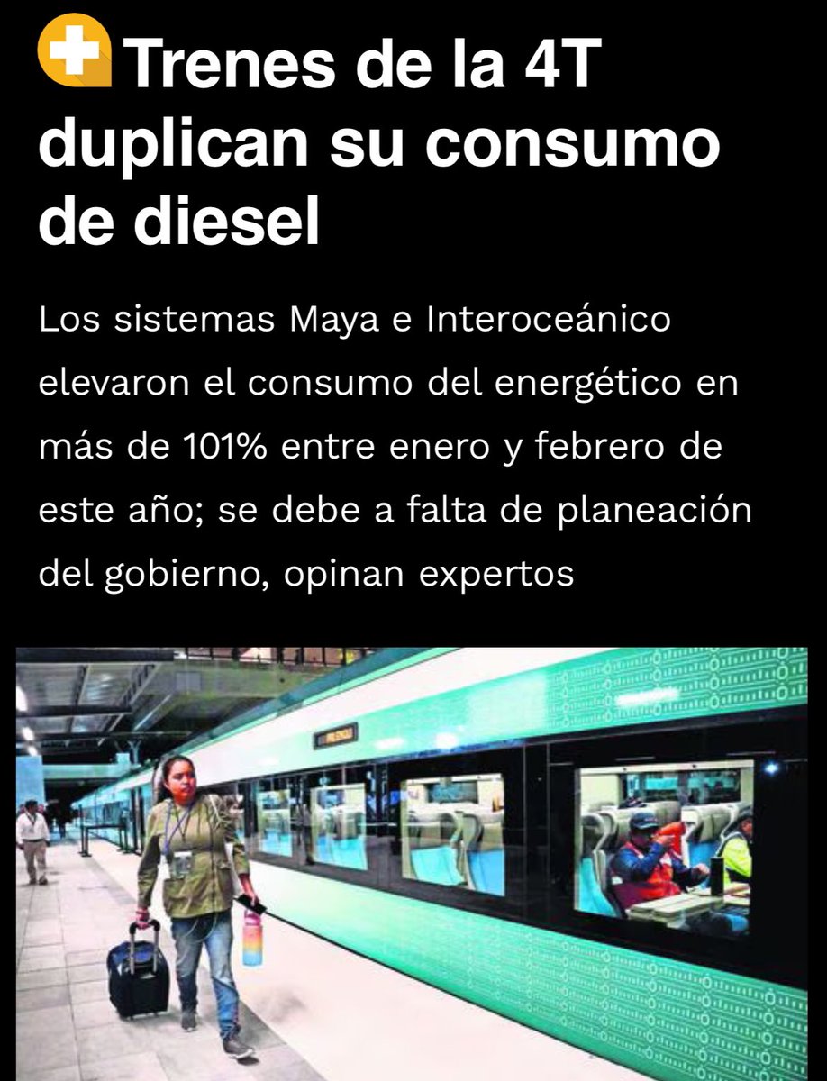 Una de las promesas del #TrenMaya era su supuesta sustentabilidad energética, pero vean esto, reportan que ha aumentado hasta 100% el uso de diésel, combustible estaba contemplado como apoyo, y ahora es el de mayor uso. 🤦🏻‍♂️ Ese tren le cuesta más a #México que lo que beneficia y…