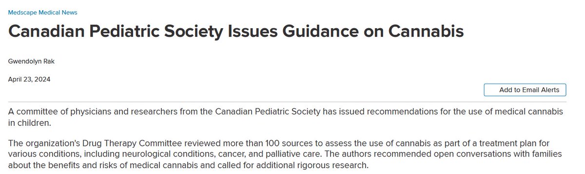 The @CanPaedSociety recently published updated guidelines on the use of medical #cannabis in pediatric patients. 
Thank you to health journalist @gwendolyn_rak for my input on this topic as a #PedsPain physician.
medscape.com/viewarticle/ca…
#ChronicPain