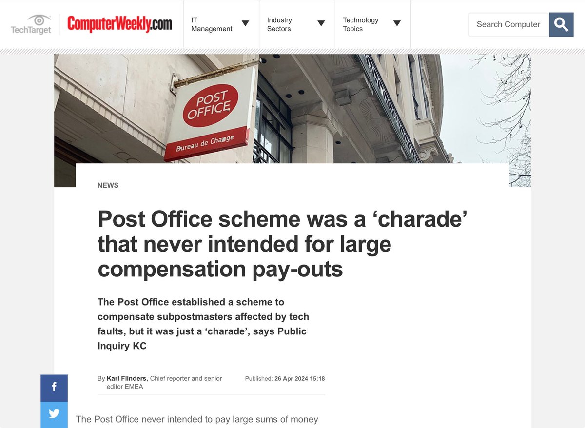 Via…”Angela van den Bogerd, it was revealed that former CEO Paula Vennells expected subpostmaster compensation to amount to token “payments & apologies”. This was despite the lives of branch managers being ruined after being blamed & punished for Horizon errors”
~@Karlfl

Shame!