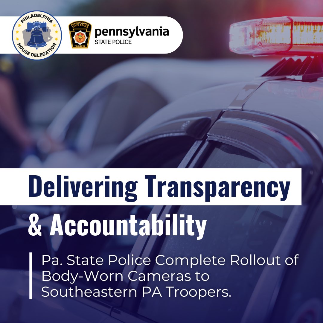 Thank you @PAStatePolice for following through on the promise of implementing body cameras for state troopers in Southeastern PA. It’s a good move for transparency and trust. ⬇️ Read more ⬇️ pahouse.com/PCD/InTheNews/…