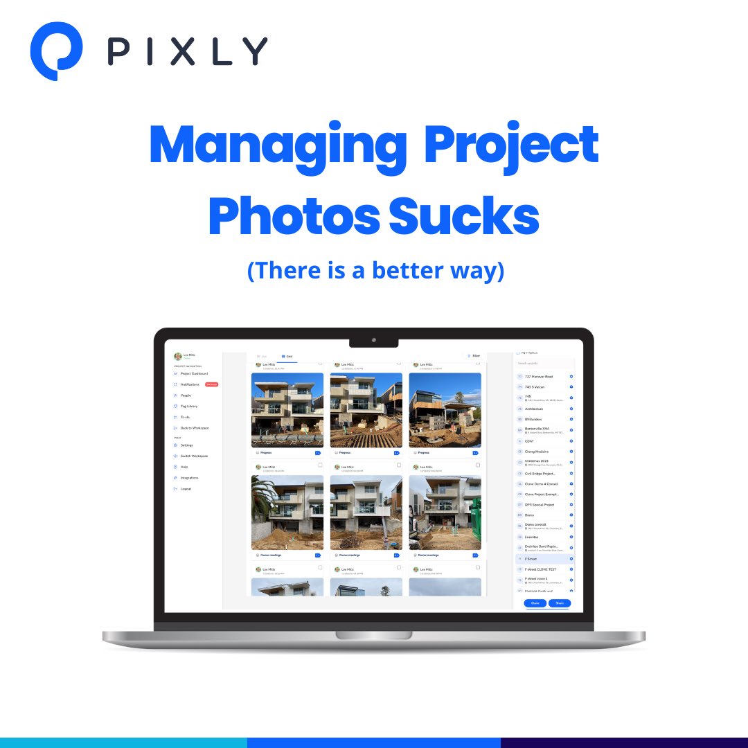 Stop the chaos of sharing project photos via text and email. Snap, tag and share your photos and videos instantly with your team in our easy-to-use use Pixly app and platform.

#pixly #construction #constructiontech #constructionlife #constructionmanagement #constructionindustry