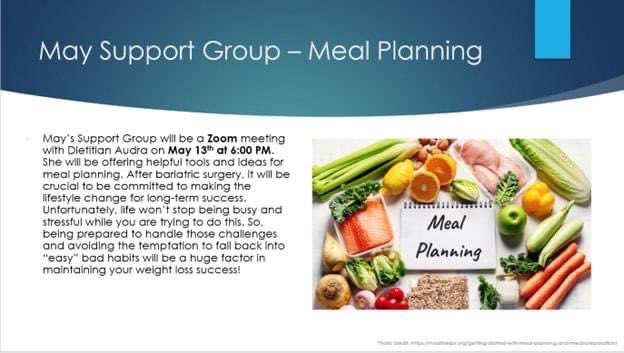 #mondaymotivation The #supportgroup for May will focus on #mealplanning with #dietitian Audra & it being a useful #tool to incorporate for your #weightlosssuccess If you can live the #bariatriclife 80% of the time, you will be a #rockstar @advbariatrics #teamcheregi #rny #vsg