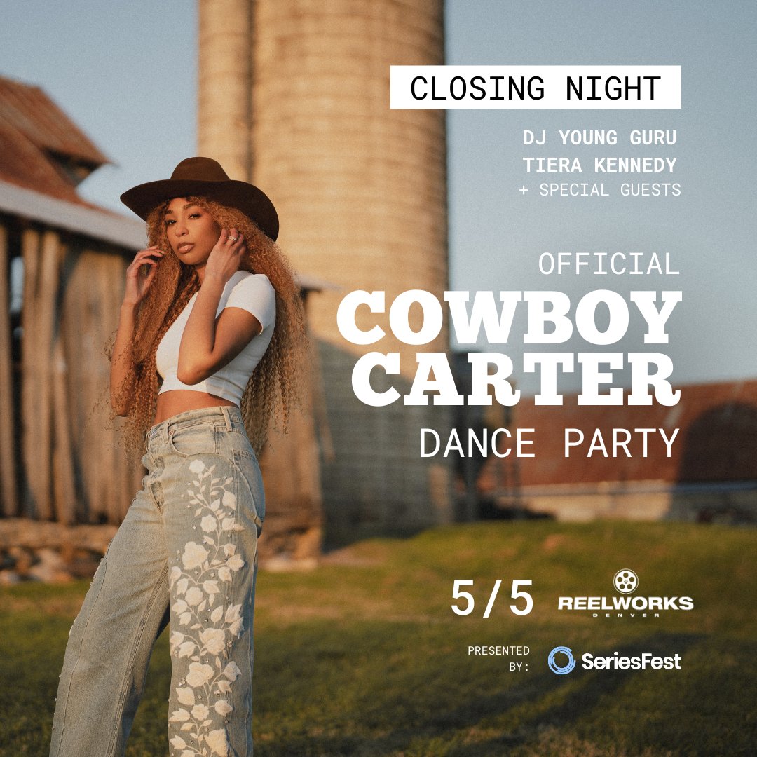 UPDATE: Cowboy Carter Dance Party is NOT canceled 🤠⁠ Due to weather concerns, we have moved venues to ReelWorks! Tiera Kennedy will be performing live along with the incredible DJ Young Guru on May 5th at 7PM. Get your tickets at seriesfest.com/event/cowboyca…