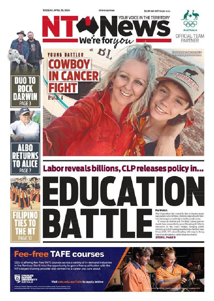 🇦🇺 Education Battle ▫The Opposition has promised more punitive measures for parents of kids who repeatedly skip school. It comes as a $1.34bn commitment will see public education fully funded for the first time ▫@FiaWalsh #frontpagestoday #Australia @TheNTNews 🇦🇺