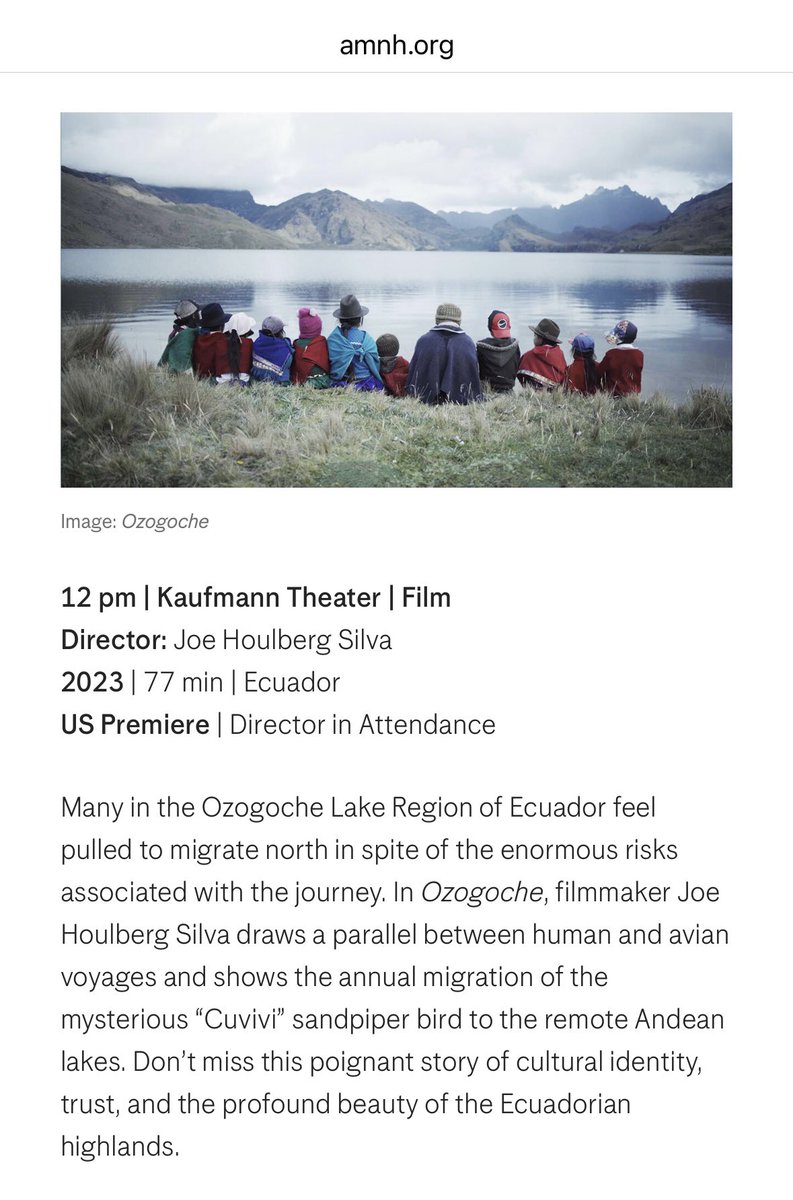 The Linnaean Society of New York (@linnaeanny) on Twitter photo LSNY Reccomends: Check out the <a href="/AMNH/">American Museum of Natural History</a> Margaret Mead Film Festival on Saturday, May 11th and watch Ozogoche. This film parallels the tales of human and avian migration. Featuring the mysterious Cuvivi Sandpiper of the Ecuadorian Andean lakes. LSNY Reccomends: Check out the <a href="/AMNH/">American Museum of Natural History</a> Margaret Mead Film Festival on Saturday, May 11th and watch Ozogoche. This film parallels the tales of human and avian migration. Featuring the mysterious Cuvivi Sandpiper of the Ecuadorian Andean lakes.