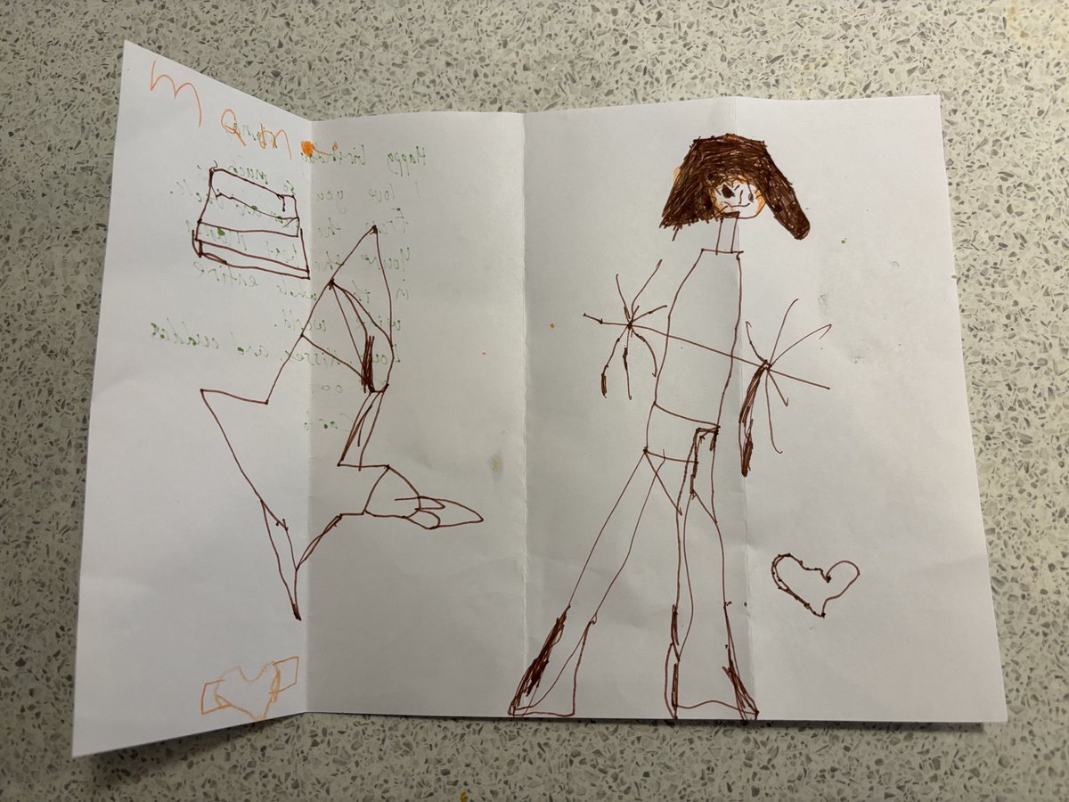 Handmade cards are the best. Mr almost 6 drew me (on right). I asked what was going on with my hands and he said I was 'battling'