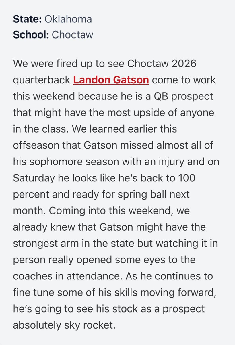Thank you @PrepRedzoneOK for the write up, can’t wait for the spring!! @JakeCorbin @CoachGarf @RecruitingCHS