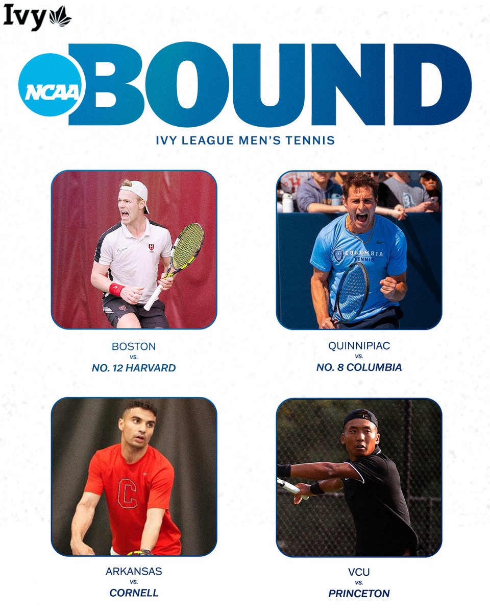 FOUR BID IVY. For the second time in the past three years, FOUR (‼️) Ivies have punched their tickets to the NCAA Men's Tennis Championship! 🌿🎾 🌿 No. 8 @CULionsMTEN 🌿 No. 12 @HarvardMTennis 🌿 @ptonmenstennis 🌿 @CornellMTennis