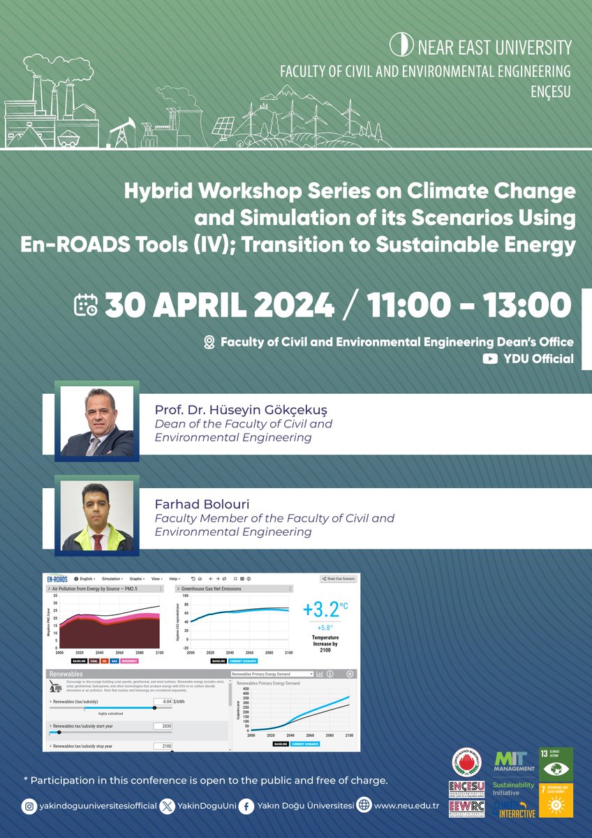 'Hybrid Workshop Series on Climate Change and Simulation of its Scenarios Using En-ROADS Tools (IV); Transition to Sustainable Energy'  

The link to access: 
youtube.com/watch?v=kJYqXW…

@climateinteract

#climatechange #sdg13 #sdg7 #enroads #sustainableenergy #transition