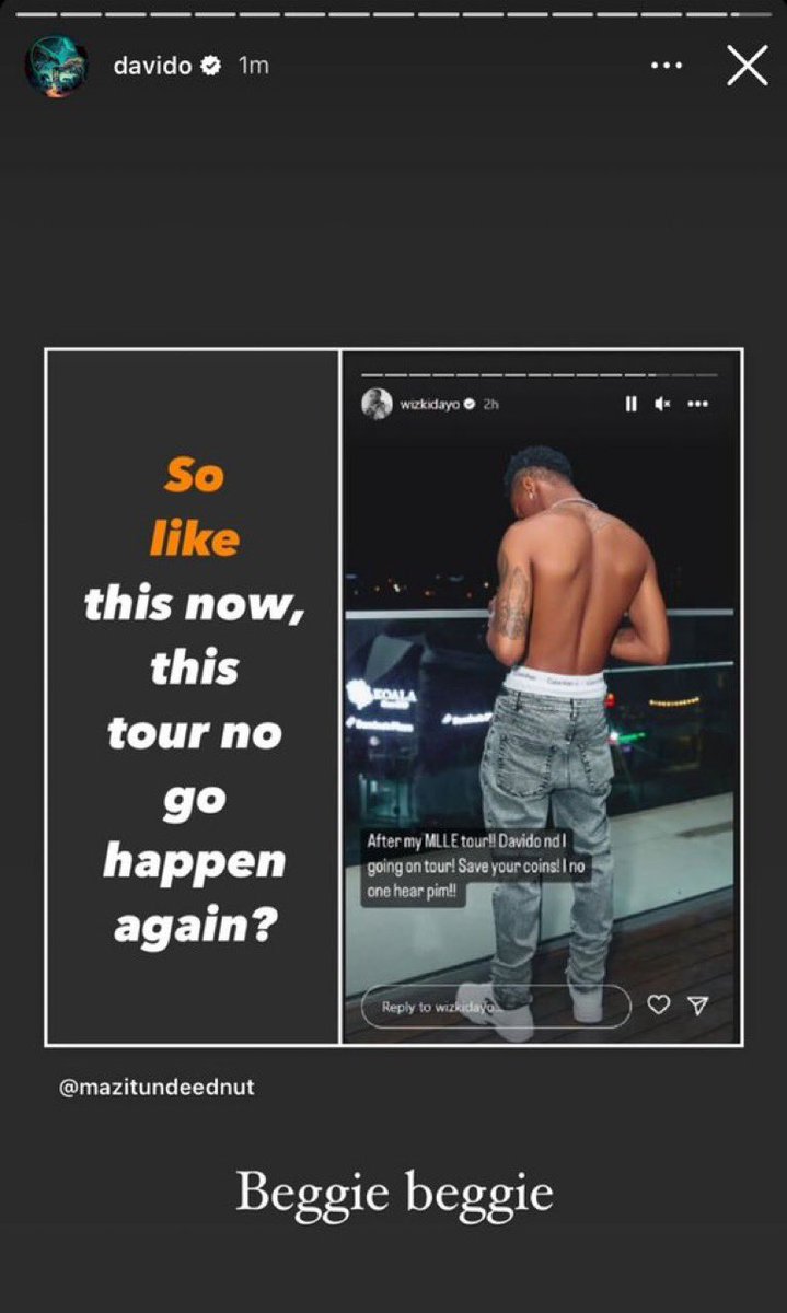 See Davido’s IG story 😂😂