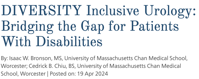 Take a minute to read about patients with disabilities and urology! @CedrickCUrology and I outline a plan for inclusive care moving forward in the @AmerUrological AUAnews article below:

auanews.net/issues/article…